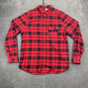 Divided H&M Flannel Shirt Red Black Plaid Long Sleeve‎ Button Up Mens Large